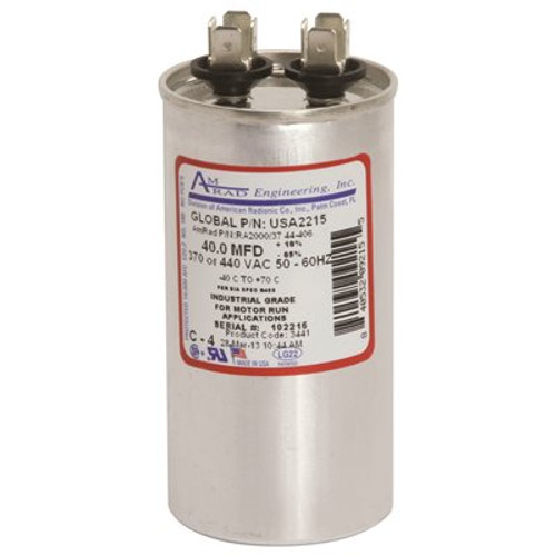 AMRAD ENGINEERING Round USA Made Motor Run Capacitor, 40 MFD, 370/440 VAC