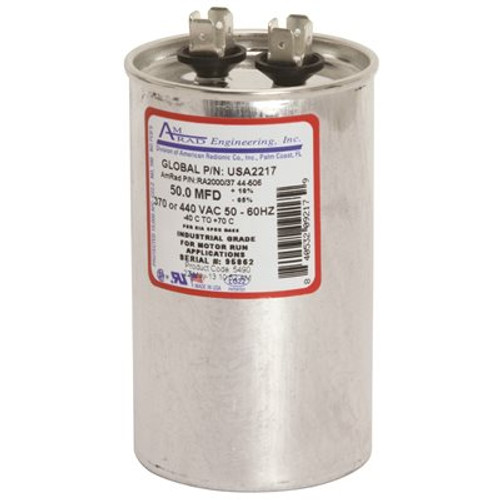 AMRAD ENGINEERING Round USA Made Motor Run Capacitor 50 MFD, 370/440 VAC