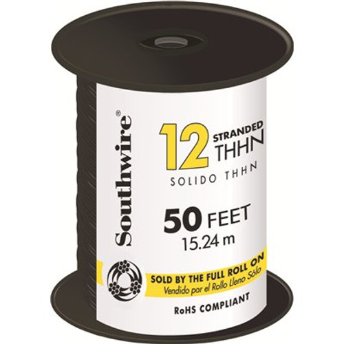 Southwire 50 ft. 12 Black Stranded CU THHN Wire Southwire 50 ft. 12 Black Stranded CU THHN Wire