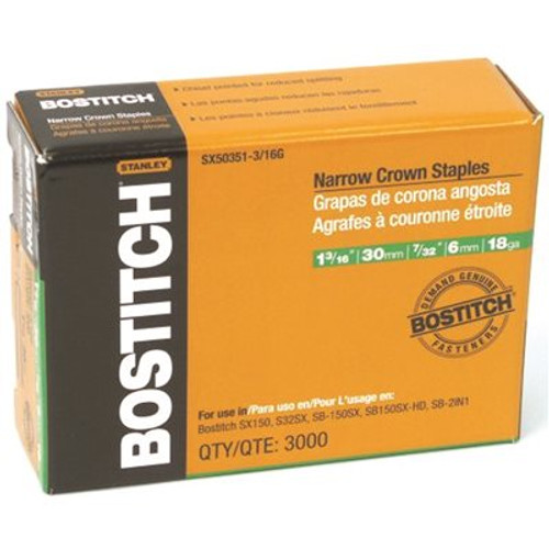 BOSTITCH 1 in. Leg x 7/32 in. Crown 18-Gauge Steel Staples (5,000-Pack)