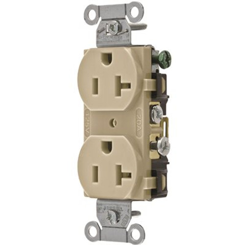 HUBBELL WIRING HUBBELL COMMERCIAL GRADE DUPLEX RECEPTACLE, 20 AMP, IVORY