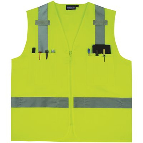 ERB S414 X-Large Hi Viz Lime Poly Oxford Multi-Pocket Surveyor Vest