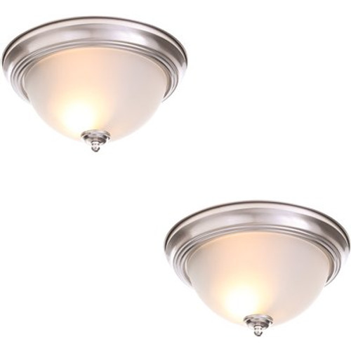 Commercial Electric 13 in. 2-Light Brushed Nickel Flush Mount with Frosted Glass Shade (2-Pack)