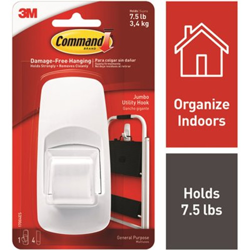 Command 5 in. 7.5 lbs. White Jumbo Plastic Hook (Case of 24-Packs, 1-Hook, 4 Strips)