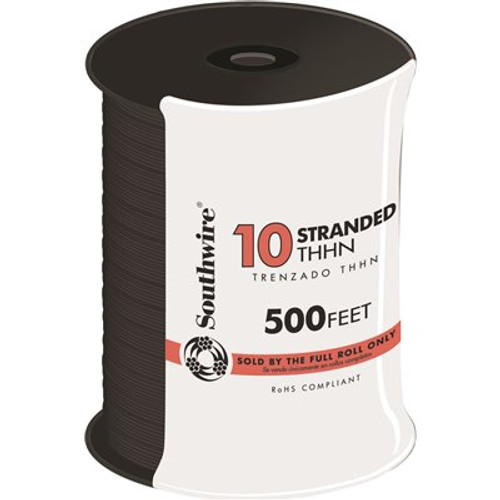 Southwire 500 ft. 10 Black Stranded CU THHN Wire Southwire 500 ft. 10 Black Stranded CU THHN Wire