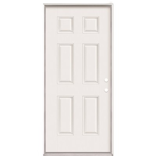 Masonite 36 in. x 80 in. 6-Panel Left Hand Inswing Primed White Smooth Fiberglass Prehung Front Exterior Door