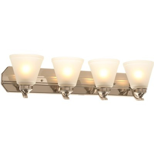 Hampton Bay Tavish 30 in. 4-Light Brushed Nickel Classic Bathroom Vanity Light with Frosted Shades