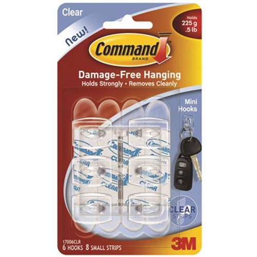 Command Mini Clear Hooks with Clear Adhesive Strips (Case of 36,6-Hooks, 8 Strips)