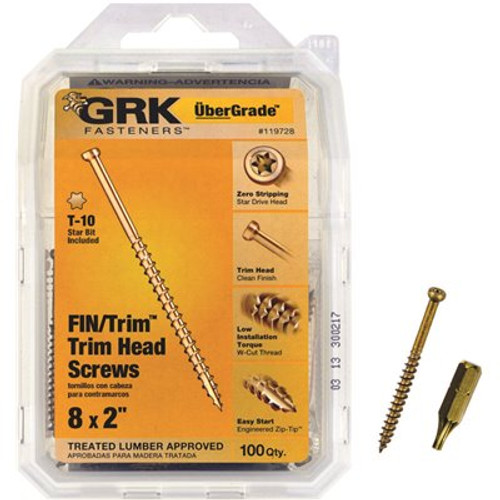GRK Fasteners #8 x 2 in. Star Drive Trim-Head Finish Screw (100-per Pack) GRK Fasteners #8 x 2 in. Star Drive Trim-Head Finish Screw (100-per Pack)