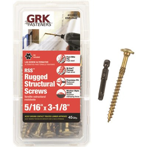 GRK Fasteners 5/16 in. x 3-1/8 in. Star Drive Washer Head Rugged Structural Wood Screw (45-Pack) GRK Fasteners 5/16 in. x 3-1/8 in. Star Drive Washer Head Rugged Structural Wood Screw (45-Pack)