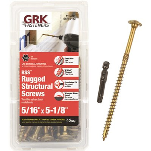 GRK Fasteners 5/16 in. x 5-1/8 in. Star Drive Low Head Washer Rugged Structural Wood Screw (40-Piece per Pack) GRK Fasteners 5/16 in. x 5-1/8 in. Star Drive Low Head Washer Rugged Structural Wood Screw (40-Piece per Pack)