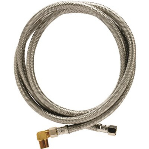Braided Stainless Steel Dishwasher Connector 3/8 in. Comp x 3/8 in. Comp x 72 in. Length, with 90 Deg. Elbow Fitting