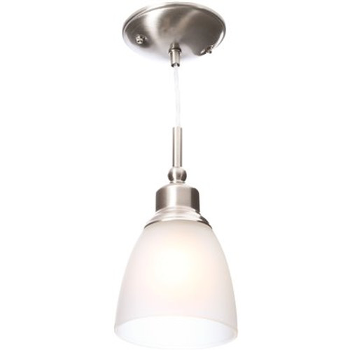 Hampton Bay Riverbrook 1-Light Brushed Nickel Mini Pendant with Frosted White Glass Shade (3-Pack)