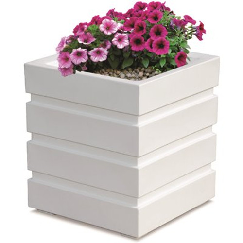 Mayne Freeport 18 in. Square Self-Watering White Polyethylene Planter