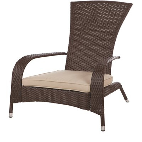 Patio Sense Coconino All-Weather Stationary Wicker Patio Adirondack Lounge Chair with Beige Cushion