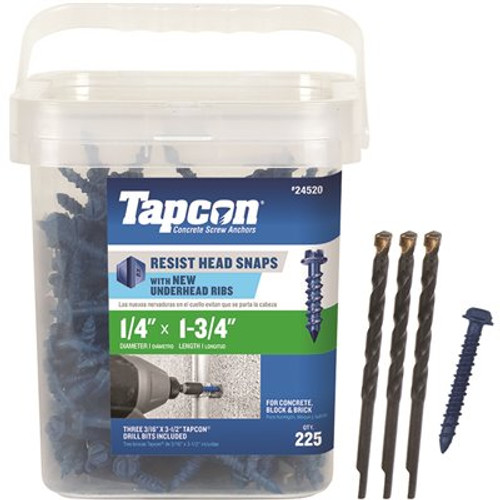 Tapcon 1/4 in. x 1-3/4 in. Hex-Washer-Head Concrete Anchors (225-Pack) Tapcon 1/4 in. x 1-3/4 in. Hex-Washer-Head Concrete Anchors (225-Pack)