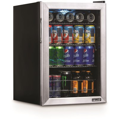 NewAir 17 in. 90 (12 oz.) Can Freestanding Beverage Cooler Fridge with Adjustable Shelves, Stainless Steel