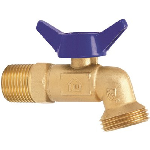 Everbilt 1/2 in. MIP and 1/2 in. SWT x 3/4 in. MHT Quarter Turn Brass Compact Hose Bibb Valve