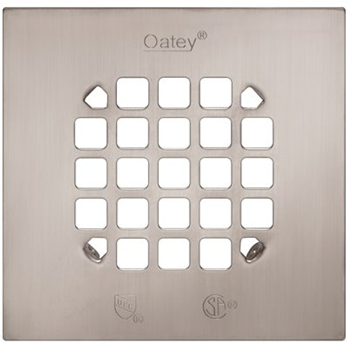 OATEY 4-1/4 in. Square Universal Snap-In Shower Strainer in Brushed Nickel