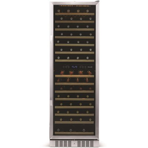 NewAir Dual Zone 160-Bottle Built-In Wine Cooler Fridge with Smooth Rolling Shelves and Quiet Operation - Stainless Steel