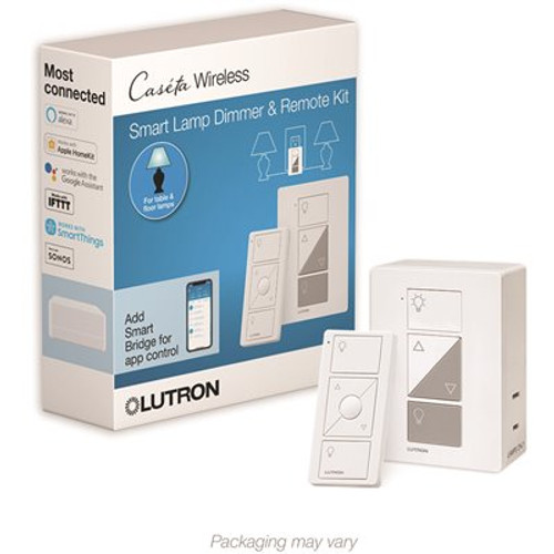 Lutron Caseta Smart Lighting Lamp Dimmer and Remote Kit, White