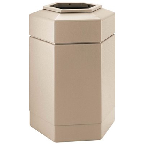 PolyTec 30 Gal. Beige Hex Trash Can with Open Top Lid PolyTec 30 Gal. Beige Hex Trash Can with Open Top Lid
