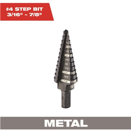 Milwaukee 3/16 in. - 7/8 in. #4 Black Oxide Step Drill Bit (12-Steps)