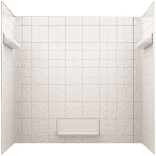 Swan 32 in. x 60 in. x 59.6 in. 5-Piece Square Tile Easy Up Adhesive Alcove Tub Surround in White