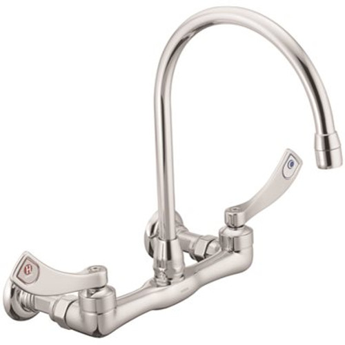 MOEN M-Dura Commercial 2-Handle Wall Mounted Kitchen Faucet with Wristblade Handles in Chrome