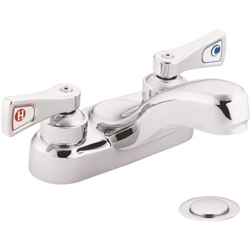 MOEN M-Dura Commercial 4 in. Centerset 2-Handle Vandal-Resistant Bathroom Faucet with Drain in Chrome