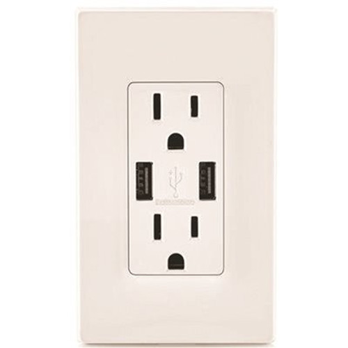 Leviton 3.6 Amp White USB Dual Type A In-Wall Charger with Duplex 15 Amp Tamper-Resistant Outlet