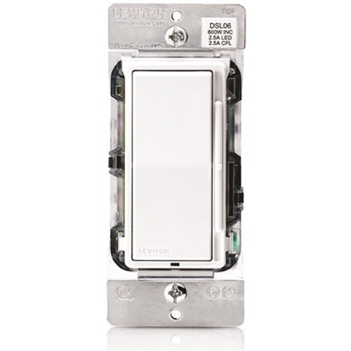 Leviton Decora Slide Dimmer for 300-Watt Dimmable LED, 600-Watt Incandescent/Halogen, White w/ Color Change Kits Included