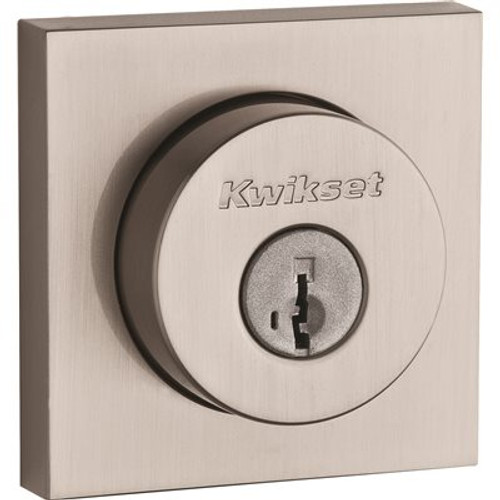 Kwikset 158 Square Contemporary Satin Nickel Single Cylinder Deadbolt Featuring SmartKey Security
