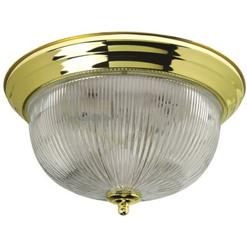 Monument Halophane Dome 13-1/2 in. Ceiling in Fixture Polished Brass Uses Two 60-Watt Incandescent Medium Base Lamps