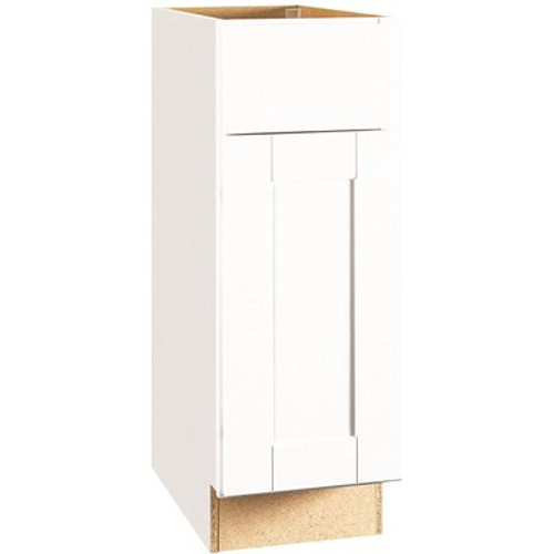 Shaker Satin White Stock Assembled Base Kitchen Cabinet with Ball-Bearing Drawer Glides (12 in. x 34.5 in. x 24 in.)
