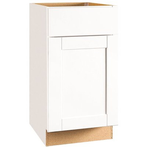 Shaker Satin White Stock Assembled Base Kitchen Cabinet with Ball-Bearing Drawer Glides (18 in. x 34.5 in. x 24 in.)