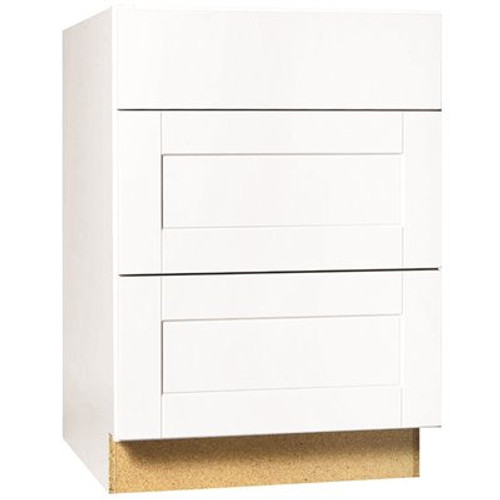 Hampton Bay Shaker Satin White Stock Assembled Drawer Base Kitchen Cabinet with Drawer Glides (24 in. x 34.5 in. x 24 in.)