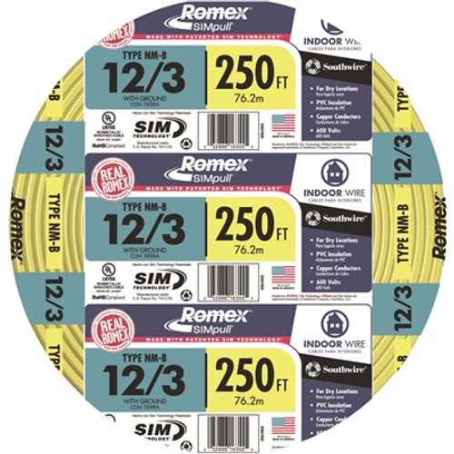 Southwire 250 ft. 12/3 Solid Romex SIMpull CU NM-B W/G Wire
