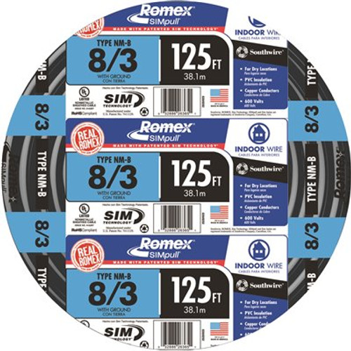 Southwire 125 ft. 8/3 Stranded Romex SIMpull CU NM-B W/G Wire