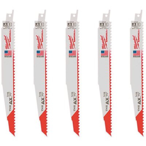 Milwaukee 9 in. 5 Teeth AX Nail Embedded Wood Cutting SAWZALL Reciprocating Saw Blades (5-Pack)