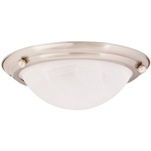 Monument 15-1/2 in. x 4-3/4 in. Flush Mount Ceiling in Fixture Brushed Nickel Uses Two 75-Watt Incandescent Medium Base Lamps