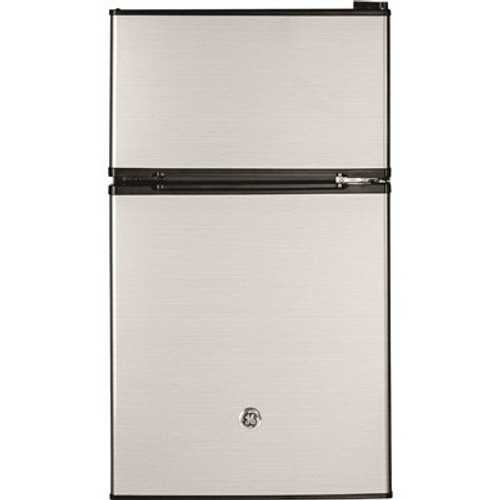 GE 3.1 cu. ft. Double-Door Mini Fridge in Clean Steel