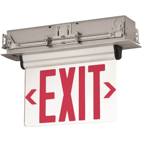 Compass 3.72-Watt Brushed Aluminum with Red Letters Double Face Integrated LED Edge-Lit Exit Sign with Battery