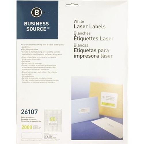 S.P. Richards Co. MAILING LABELS, RETURN ADDRESS, LASER, 1/2 IN. X 1-3/4 IN., 2000 PER PACK, WHITE