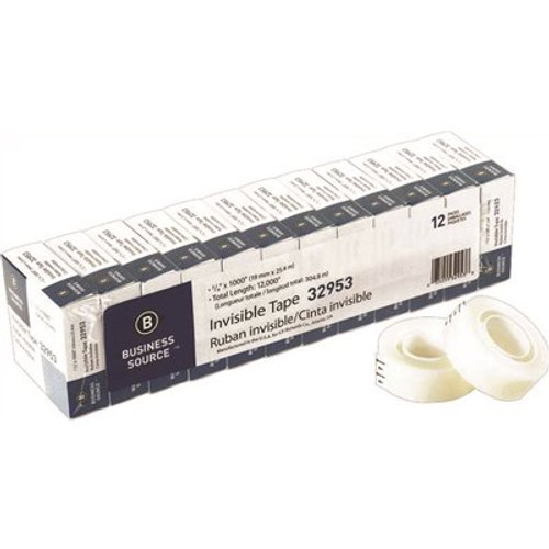 Business Source 1 in. Core, 3/4 in. x 1000 in. Invisible Tape, Clear (12/Pack)