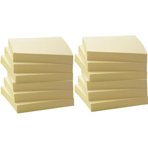 Business Source 3 in. x 3 in., Adhesive Note Pads, Recycled, Yellow (12 per Pack)