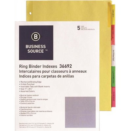 Business Source 11 in. x 8-1/2 in. Index, Ring Binder, 5 Tabs, Multicolor