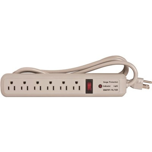 Compucessory 6 ft. Cord 6-Outlet Strip Surge Protector, Putty