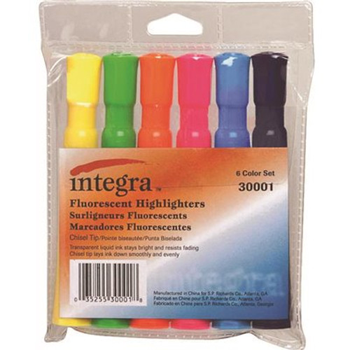 Integra Desk Highlighter, Chisel Tip, 6 Color per Set, Assorted
