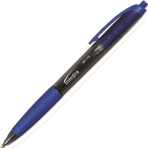 Integra Medium Retractable Non-Refillable Point Blue Barrel Ballpoint Pen, Blue Ink (12-Pack)